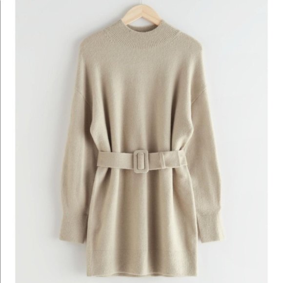 & Other Stories Dresses & Skirts - & Other Stories Beige Knit Mini Dress with Belt
